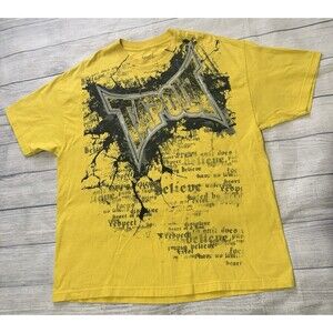 Vintage Early Y2K Tapout MMA Fight Breakout Logo Yellow T-Shirt Size 2XL 2 Sided
